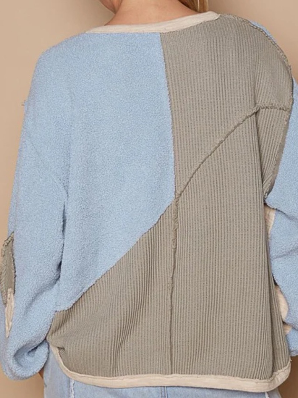 POL COLOR BLOCK HALF ZIP DROPPED SHOULDER SWEATSHIRT - Picture 3 of 8